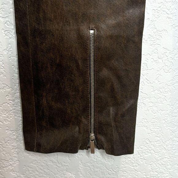 Susan Bender  Stretch Leather Zipper Pants in Chocolate Nubuck Leather Small - Picture 4 of 13
